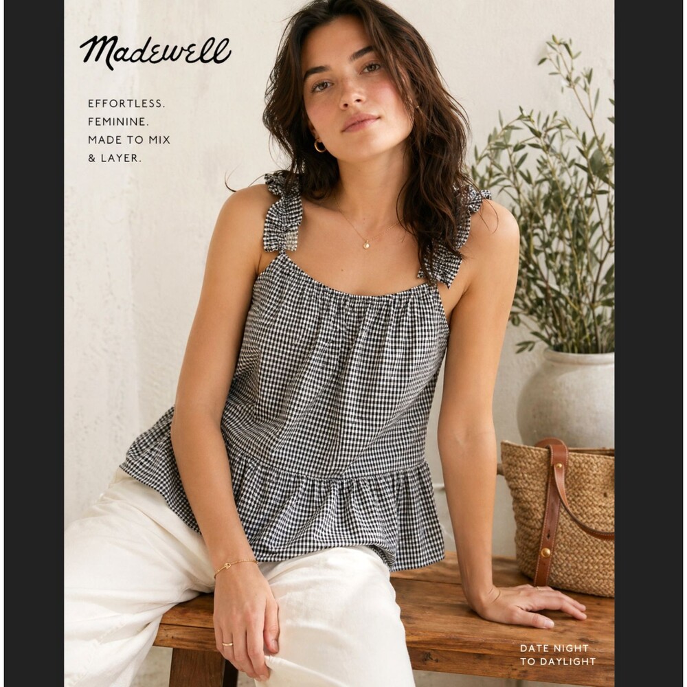 Madewell Black & White Gingham Tie-Strap Camisole